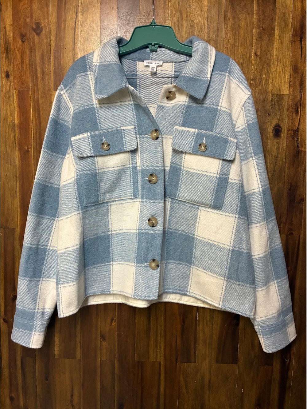 Tribal Jeans Blue White Plaid Shacket XL Wool Blend Oversized Coastal Jacket